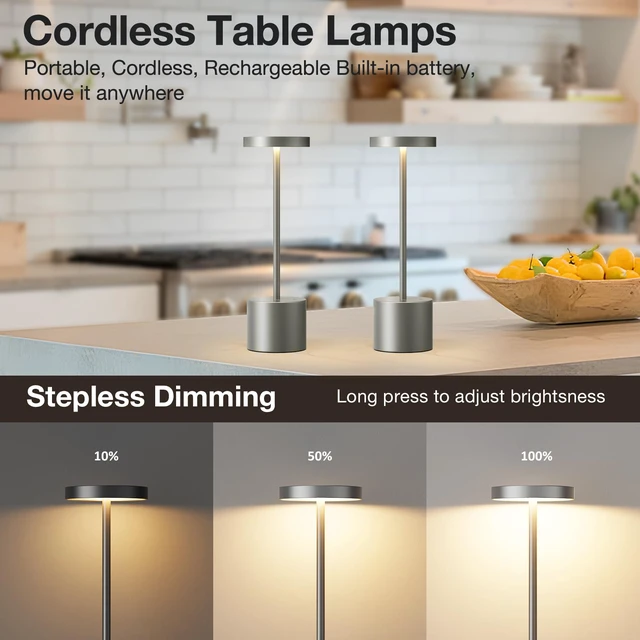Alt view image 2 of 7 - Grey Rechargeable Cordless Lamp - Touch Control, 3 Color Temperature, Wireless Battery Operated Lamps, Stepless Dimmable, Set of 2