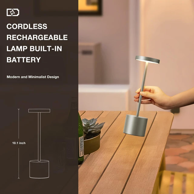 Alt view image 6 of 7 - Grey Rechargeable Cordless Lamp - Touch Control, 3 Color Temperature, Wireless Battery Operated Lamps, Stepless Dimmable, Set of 2
