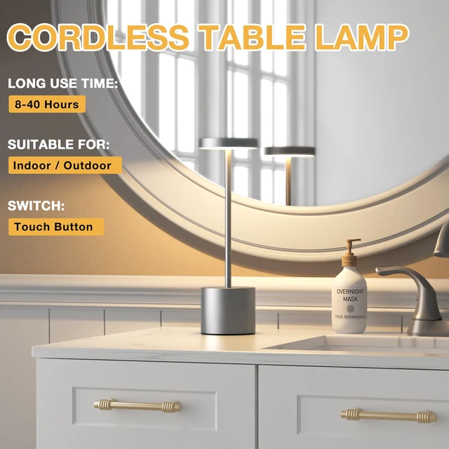 Alt view image 5 of 7 - Grey Rechargeable Cordless Lamp - Touch Control, 3 Color Temperature, Wireless Battery Operated Lamps, Stepless Dimmable, Set of 2