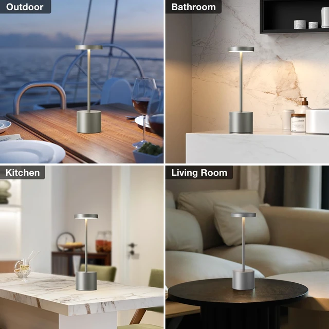 Alt view image 7 of 7 - Grey Rechargeable Cordless Lamp - Touch Control, 3 Color Temperature, Wireless Battery Operated Lamps, Stepless Dimmable, Set of 2