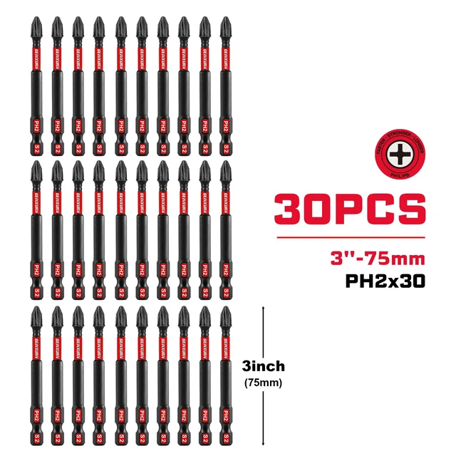 Alt view image 2 of 7 - Impact Tough #2 Phillips 3 in. Insert Driver Bits,30Pack Bulk PH2 Screwdriver Bits Set
