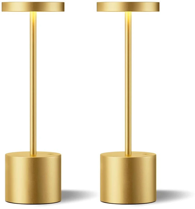 Main image of Cordless Rechargeable Table Lamp, 4000mAh Battery Operated, Light Gold, 2 Wireless LED Light, 3 Color Modes, Stepless Dimming, for Dining Room, Bedroom, Bar, Cafe, Restaurant, Outdoor Patio, Camping