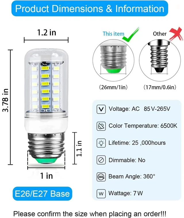 Alt view image 4 of 6 - E27 LED Refrigerator Light Bulb,Daylight White 7W, 60W Equivalent 700LM 6000K Energy Saving ac 100 265v,Non-Dimmable,2-Pack