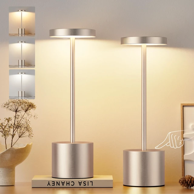 Alt view image 6 of 7 - Cordless Table Lamp, 4000mAh Rechargeable Battery Powered Lamps, 3 Color Stepless Dimming, Wireless Outdoor Lamps for Dining Room, Bedroom, Patio, Camping, Set of 2- Antique White