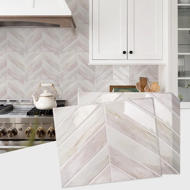 Main image of Herringbone Peel and Stick Backsplash, Eurasian Wood, 10 Sheets 12.6 x 9.7 in, Thicker Rectangular Vinyl Stick-On Wall Tiles, Easy Alignment, Waterproof, Easy to Clean, Kitchen/Bathroom