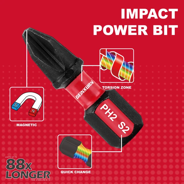 Alt view image 6 of 7 - Impact Tough Phillips Square Torx 1 in. Insert Driver Bits, 41Pack T20/T25/PH2/SQ2 Screwdriver Power Bits Set with 1Pcs Impact Bit Holder