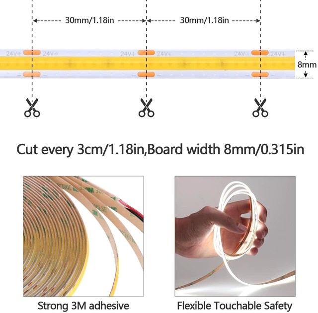 Alt view image 2 of 7 - 49.2ft/15M 24V COB LED Strip Light Cool White 6000K 5760LEDs 11000lm CRI 93+ Uniform Glow IP20 Not Waterproof Flexible LED Tape Lights for DIY Bedroom Home Decor(Power Supply not Included)