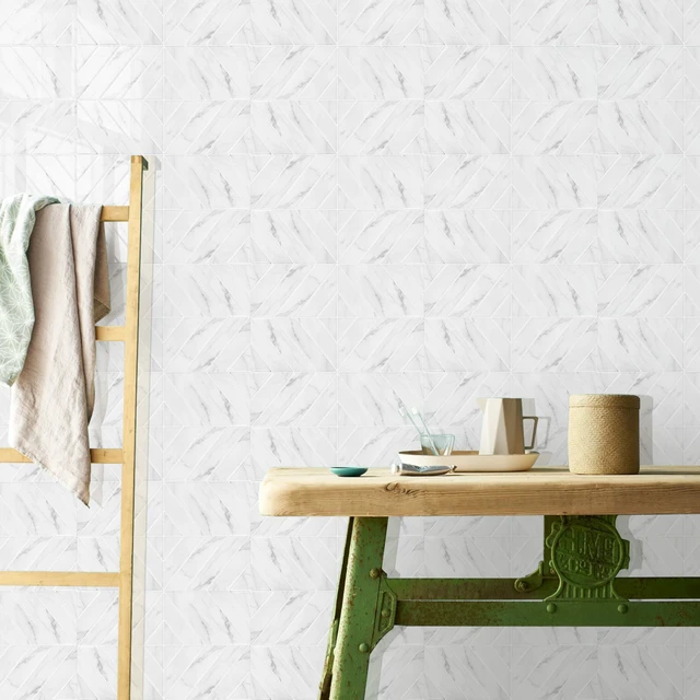 Alt view image 7 of 7 - Herringbone Peel and Stick Backsplash, White Marble, 10 Sheets 12.6 x 9.7 in, Thicker Rectangular Vinyl Stick-On Wall Tiles, Easy Alignment, Waterproof, Easy to Clean, Kitchen/Bathroom