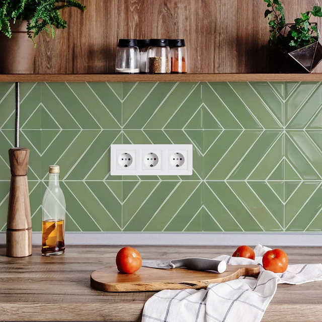 Alt view image 3 of 7 - Herringbone Peel and Stick Backsplash, Olive Green, 10 Sheets 12.6 x 9.7 in, Thicker Rectangular Vinyl Stick-On Wall Tiles, Easy Alignment, Waterproof, Easy to Clean, Kitchen/Bathroom