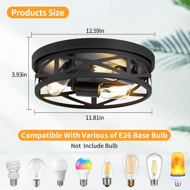 Alt view image 4 of 6 - 2 Pack Flush Mount Ceiling Light Fixture,3-Light Hallway Light Fixtures,13 inch Light Fixture Ceiling Mount for Kitchen Entryway Hall,E26 Base