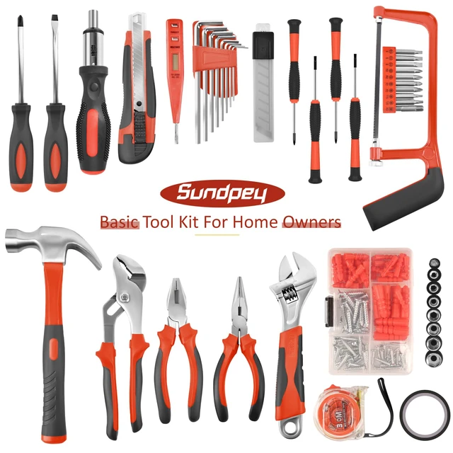 Alt view image 2 of 7 - 148 Pcs Portable Basic Hand Repair Home Tool Kit Set with Case Red with Ratchet Screwdriver & Adjustable Wrench & Water Pump Pliers, for Men Women, for Household House Garage Apartment Dorm