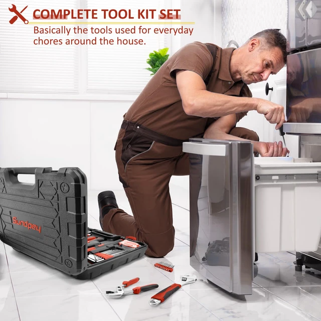 Alt view image 6 of 7 - 148 Pcs Portable Basic Hand Repair Home Tool Kit Set with Case Red with Ratchet Screwdriver & Adjustable Wrench & Water Pump Pliers, for Men Women, for Household House Garage Apartment Dorm