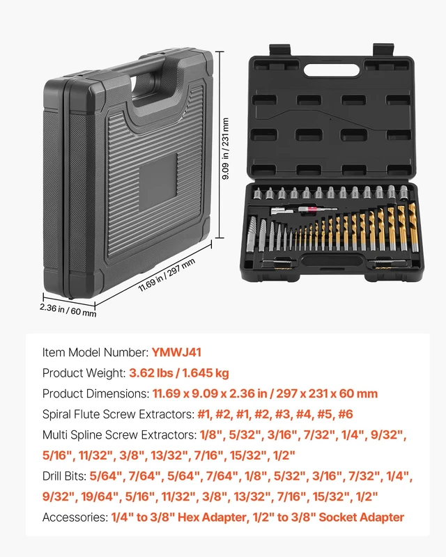 Alt view image 7 of 7 - 41-Piece Screw Extractor and Left Hand Drill Bits Set, Easy Out Screw Extractor Kit with HSS Steel Reverse Drill Bit for Broken Nuts, Stripped Bolts Remove, Adapters