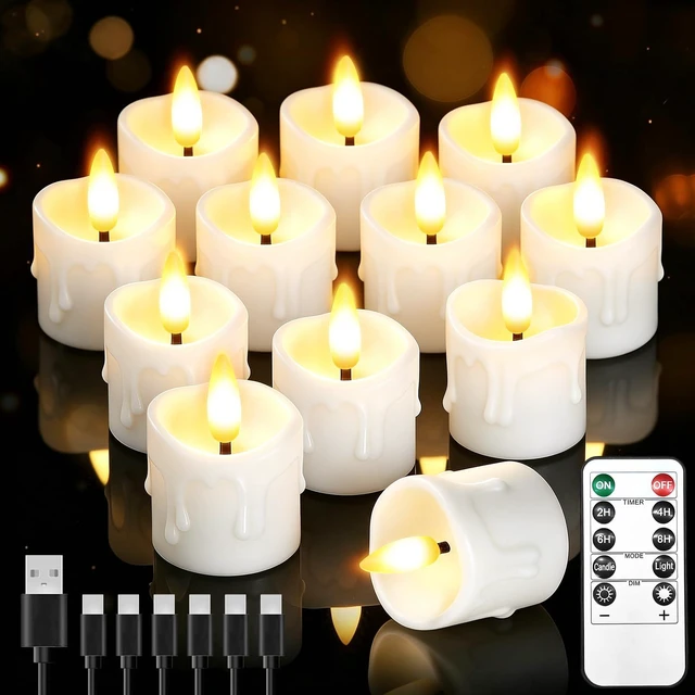 Main image of 12 Pack Small Rechargeable Flameless Candles with Remote Timer 1.5"x2" LED Tea Lights Flickering Mini Candles Battery Operated Votive Fake Candles for Halloween Wedding Party Table Decor