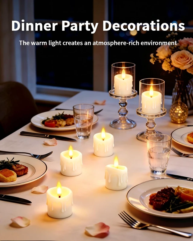 Alt view image 3 of 7 - 12 Pack Small Rechargeable Flameless Candles with Remote Timer 1.5"x2" LED Tea Lights Flickering Mini Candles Battery Operated Votive Fake Candles for Halloween Wedding Party Table Decor