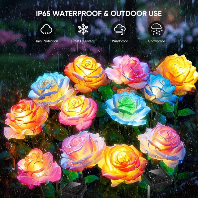 Alt view image 4 of 6 - 6-Pack Solar Flowers Outdoor Waterproof - Solar Garden Lights Yard Decor 7 Color Changing, Artificial Roses, IP65 Waterproof, Easy to Install, Auto On/Off, 800mah Battery Lasts 12hrs, No Wiring