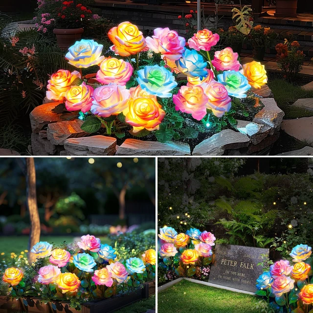 Alt view image 5 of 6 - 6-Pack Solar Flowers Outdoor Waterproof - Solar Garden Lights Yard Decor 7 Color Changing, Artificial Roses, IP65 Waterproof, Easy to Install, Auto On/Off, 800mah Battery Lasts 12hrs, No Wiring
