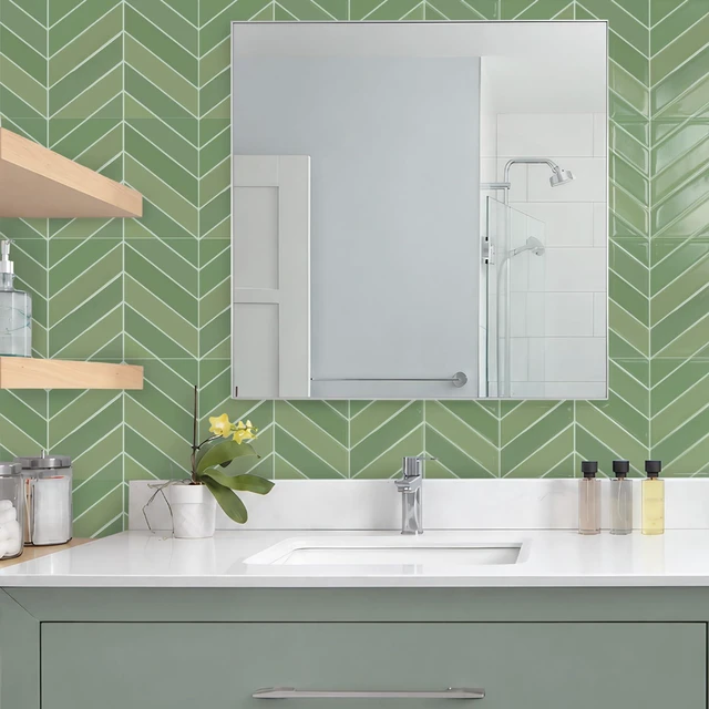 Alt view image 7 of 7 - Herringbone Peel and Stick Backsplash, Olive Green, 10 Sheets 12.6 x 9.7 in, Thicker Rectangular Vinyl Stick-On Wall Tiles, Easy Alignment, Waterproof, Easy to Clean, Kitchen/Bathroom