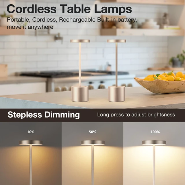 Alt view image 2 of 7 - Cordless Table Lamp, 4000mAh Rechargeable Battery Powered Lamps, 3 Color Stepless Dimming, Wireless Outdoor Lamps for Dining Room, Bedroom, Patio, Camping, Set of 2- Antique White