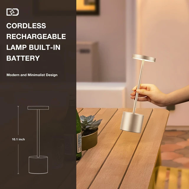 Alt view image 3 of 7 - Cordless Table Lamp, 4000mAh Rechargeable Battery Powered Lamps, 3 Color Stepless Dimming, Wireless Outdoor Lamps for Dining Room, Bedroom, Patio, Camping, Set of 2- Antique White