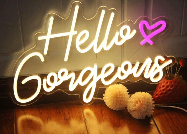 Alt view image 3 of 7 - Hello Gorgeous Neon Sign Hello Beautiful Warm White LED Neon Lights for Home Wedding Birthday Backdrop Bacelorette Party Wth Dimmable Switch(5V,16.5X10.6inches)