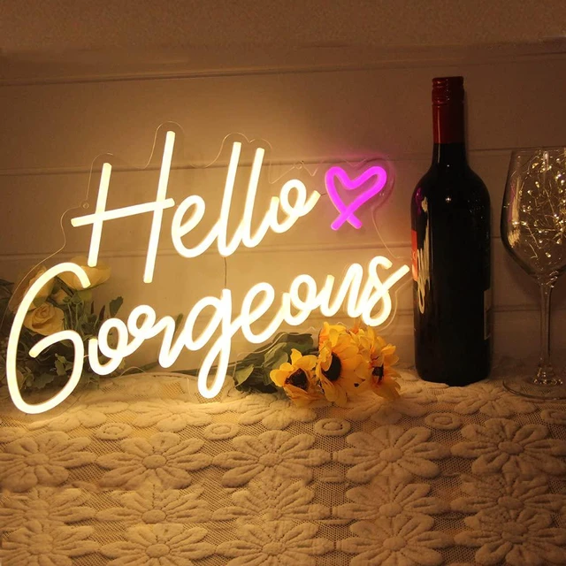 Main image of Hello Gorgeous Neon Sign Hello Beautiful Warm White LED Neon Lights for Home Wedding Birthday Backdrop Bacelorette Party Wth Dimmable Switch(5V,16.5X10.6inches)