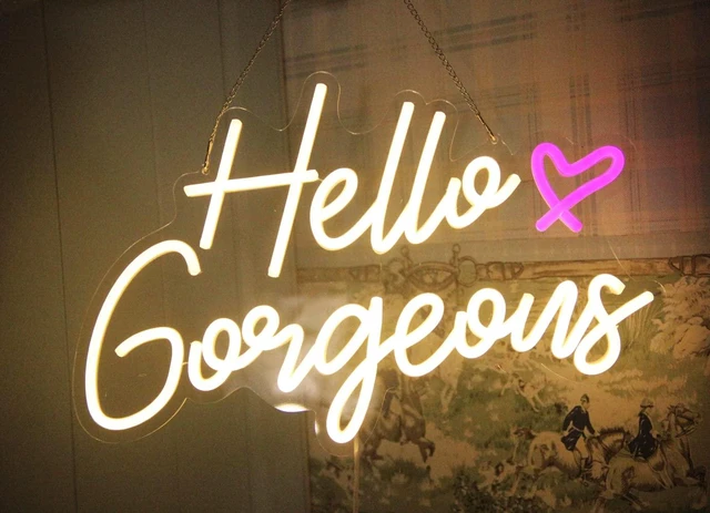 Alt view image 2 of 7 - Hello Gorgeous Neon Sign Hello Beautiful Warm White LED Neon Lights for Home Wedding Birthday Backdrop Bacelorette Party Wth Dimmable Switch(5V,16.5X10.6inches)