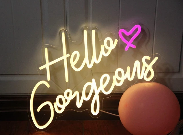 Alt view image 4 of 7 - Hello Gorgeous Neon Sign Hello Beautiful Warm White LED Neon Lights for Home Wedding Birthday Backdrop Bacelorette Party Wth Dimmable Switch(5V,16.5X10.6inches)