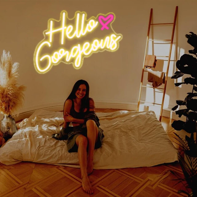 Alt view image 6 of 7 - Hello Gorgeous Neon Sign Hello Beautiful Warm White LED Neon Lights for Home Wedding Birthday Backdrop Bacelorette Party Wth Dimmable Switch(5V,16.5X10.6inches)