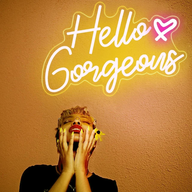 Alt view image 7 of 7 - Hello Gorgeous Neon Sign Hello Beautiful Warm White LED Neon Lights for Home Wedding Birthday Backdrop Bacelorette Party Wth Dimmable Switch(5V,16.5X10.6inches)