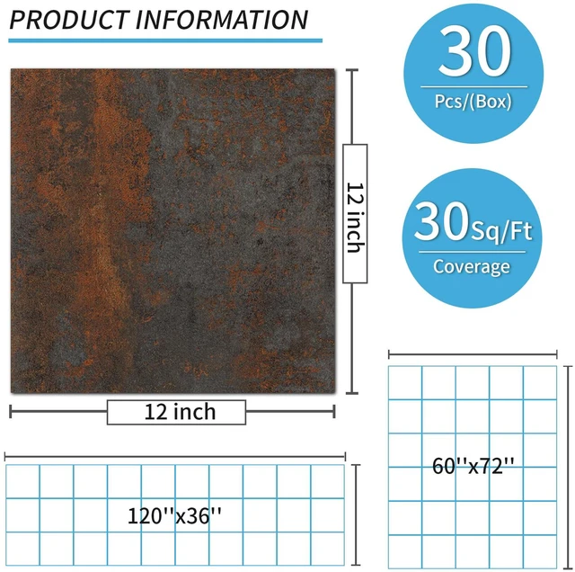 Alt view image 6 of 7 - 30-Pack Peel and Stick Vinyl Floor Tiles, 12 x 12 in, Rust Granite Anti-Slip, Waterproof, Stain-Resistant, Simple to Clean, Durable, Premium Vinyl, Ideal for Kitchen, Dining Room, Bedrooms