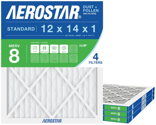 Main image of 12x14x1 MERV 8 Pleated Air Filter, AC Furnace Air Filter, 4 Pack (Actual Size: 12" x 14" x 1") HVAC, MPR 600/FPR 5, For Dust, Pollen, Pet Dander & Lint