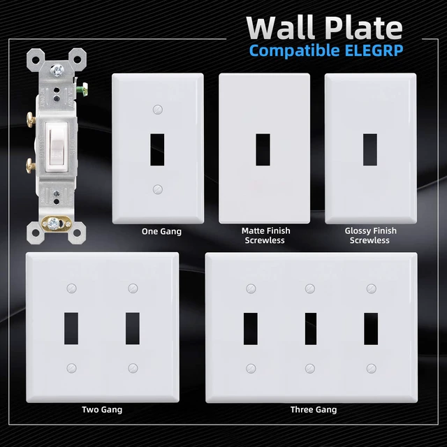 Alt view image 3 of 7 - Single Pole Toggle Light Switch, 15 Amp, 120 Volt, Toggle Framed AC Quiet, in Wall On/Off Switch Replacement, Self-Grounding, Residential and Commercial Grade, UL (10 Pack, Glossy White)