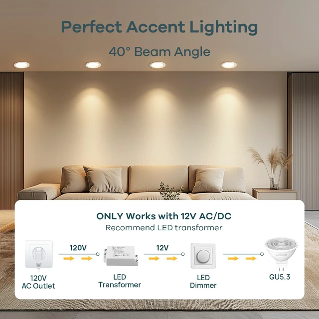 Alt view image 5 of 7 - Dimmable MR16 LED Bulbs, 50W Equivalent GU5.3 Bi-Pin Base MR16 Bulbs, 12V Low Voltage 5W 2700K Soft White 500lm 40° Beam Angle for Spotlights, Recessed, Tracking, Landscape Lighting, 6 Packs