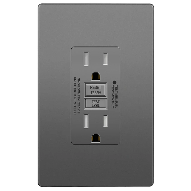 Main image of GFCI Outlet 15Amp, GFCI Receptacle, Self-Test, ETL Listed, Space Gray Tamper-Resistant, Ground Fault Protection, LED Indicator, No-False-Trip Performance, Screwless Wall Plate, Anti-Interference