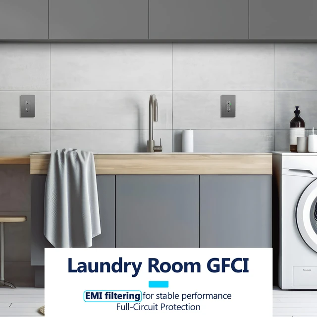 Alt view image 4 of 7 - GFCI Outlet 15Amp, GFCI Receptacle, Self-Test, ETL Listed, Space Gray Tamper-Resistant, Ground Fault Protection, LED Indicator, No-False-Trip Performance, Screwless Wall Plate, Anti-Interference