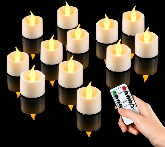 Main image of Rechargeable Flameless Tea Lights Candles with Remote Timer, Battery Operated LED Tealight Candles with 2 x 6-Port USB-C Cable for Votive Wedding Table Centerpiece Home Aniversary Decor, 12-Pack