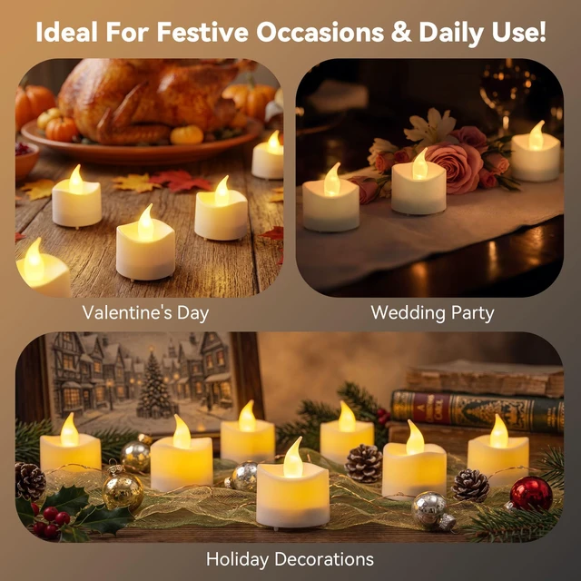 Alt view image 5 of 7 - Rechargeable Flameless Tea Lights Candles with Remote Timer, Battery Operated LED Tealight Candles with 2 x 6-Port USB-C Cable for Votive Wedding Table Centerpiece Home Aniversary Decor, 12-Pack