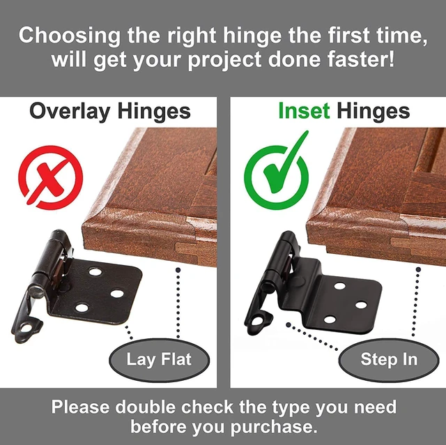 Alt view image 5 of 7 - 3/8" Inset Cabinet Hinges Black (30 Pair -60 Pcs) Offset Self Closing Matte Black Cabinet Hinges for Kitchen Cabinets w/Bumpers & Upgraded Screw
