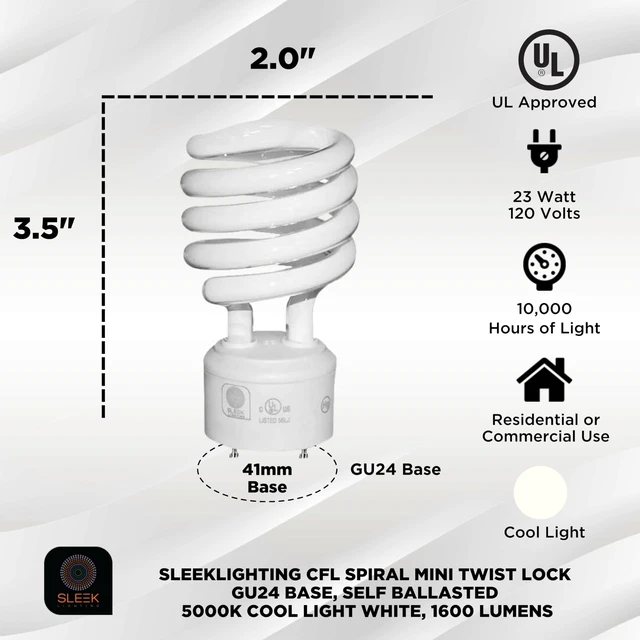 Alt view image 2 of 7 - GU24 23W T2 Spiral CFL Light Bulb 5000K Daylight 2-Prong