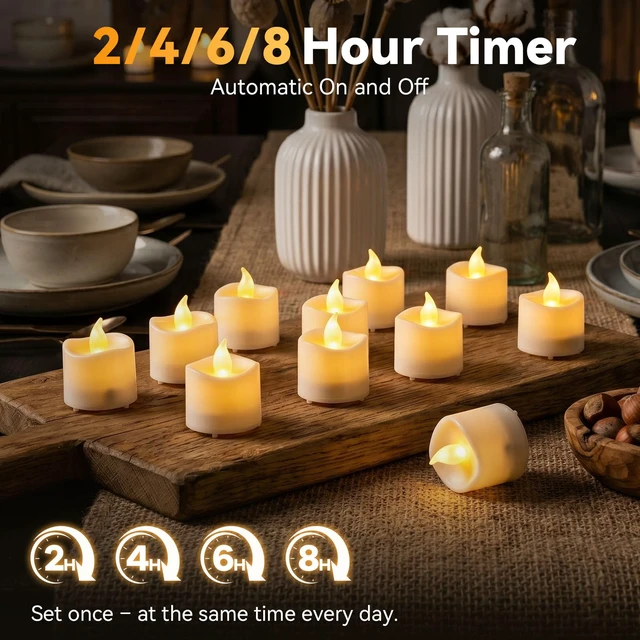 Alt view image 6 of 7 - Rechargeable Flameless Tea Lights Candles with Remote Timer, Battery Operated LED Tealight Candles with 2 x 6-Port USB-C Cable for Votive Wedding Table Centerpiece Home Aniversary Decor, 12-Pack