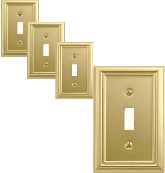 Main image of Single Toggle Light Switch Cover Adler Metal Wall Plate, 4-Pack Brushed Brass 1 Gang, for Light Switch Cover Decorative Wallplate, Durable