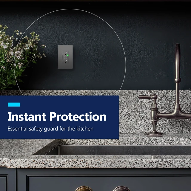 Alt view image 7 of 7 - GFCI Outlet 15Amp, GFCI Receptacle, Self-Test, ETL Listed, Space Gray Tamper-Resistant, Ground Fault Protection, LED Indicator, No-False-Trip Performance, Screwless Wall Plate, Anti-Interference