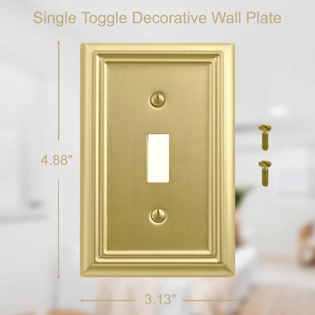 Alt view image 2 of 7 - Single Toggle Light Switch Cover Adler Metal Wall Plate, 4-Pack Brushed Brass 1 Gang, for Light Switch Cover Decorative Wallplate, Durable