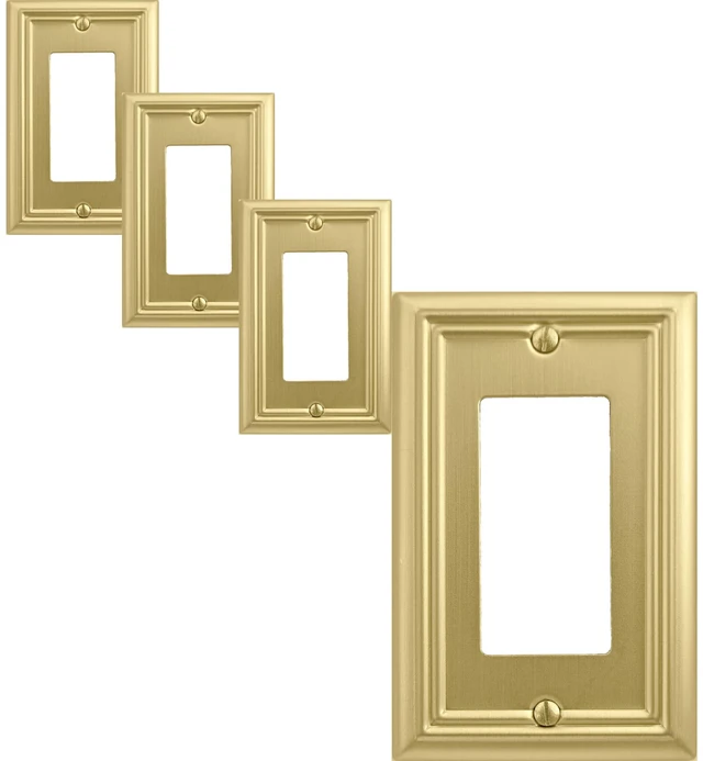 Main image of Single Decorator Light Switch Cover Adler Metal Wall Plate, 4-Pack Brushed Brass 1 Gang Single Rocker, for Receptacle Dimmer Switch GFCI Outlet Decorative Wallplate, Durable