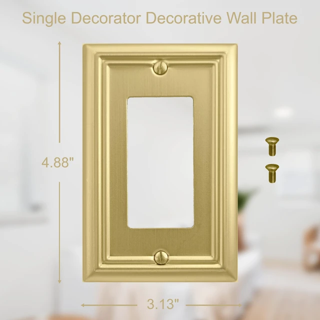 Alt view image 2 of 7 - Single Decorator Light Switch Cover Adler Metal Wall Plate, 4-Pack Brushed Brass 1 Gang Single Rocker, for Receptacle Dimmer Switch GFCI Outlet Decorative Wallplate, Durable