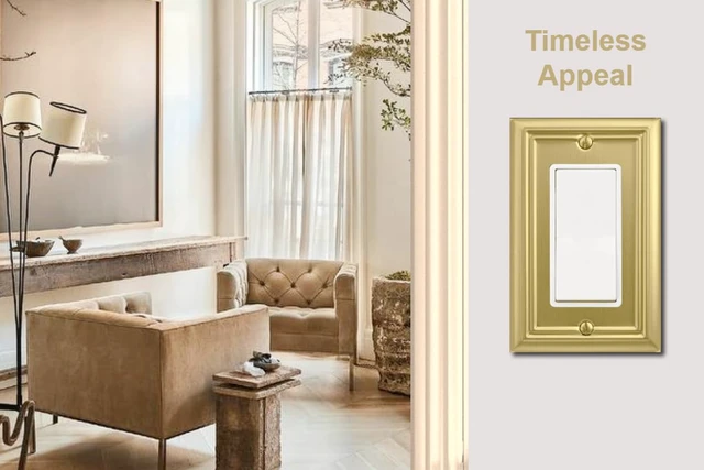 Alt view image 4 of 7 - Single Decorator Light Switch Cover Adler Metal Wall Plate, 4-Pack Brushed Brass 1 Gang Single Rocker, for Receptacle Dimmer Switch GFCI Outlet Decorative Wallplate, Durable