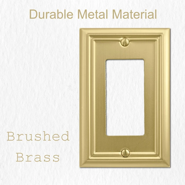 Alt view image 3 of 7 - Single Decorator Light Switch Cover Adler Metal Wall Plate, 4-Pack Brushed Brass 1 Gang Single Rocker, for Receptacle Dimmer Switch GFCI Outlet Decorative Wallplate, Durable