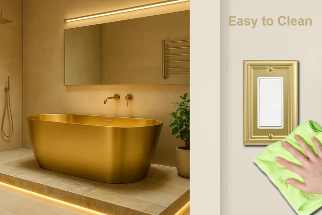 Alt view image 6 of 7 - Single Decorator Light Switch Cover Adler Metal Wall Plate, 4-Pack Brushed Brass 1 Gang Single Rocker, for Receptacle Dimmer Switch GFCI Outlet Decorative Wallplate, Durable