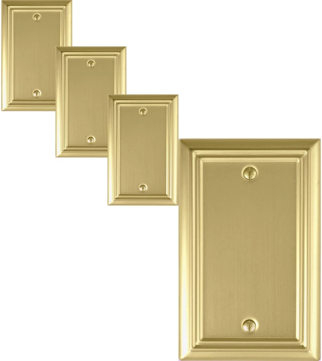 Main image of Single Blank Light Switch Cover Adler Metal Wall Plate, 4-Pack Brushed Brass 1 Gang, for Light Switch Cover Outlet Cover Decorative Wallplate, Durable